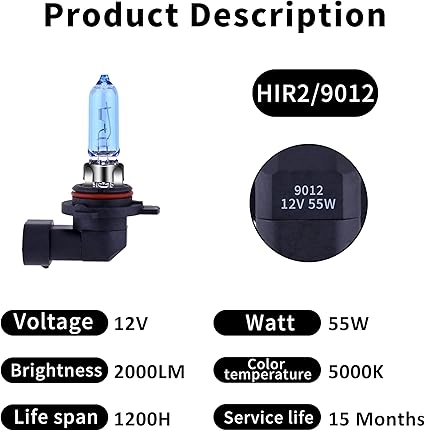 لامپ هالوژن 9012 12V/55W نور سفید فوق‌العاده برای چراغ‌های جلو