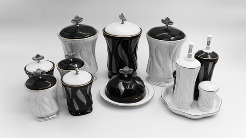 ست پا سماوری سفید مشکی 14 پارچه استیج 1 ماربل پاس