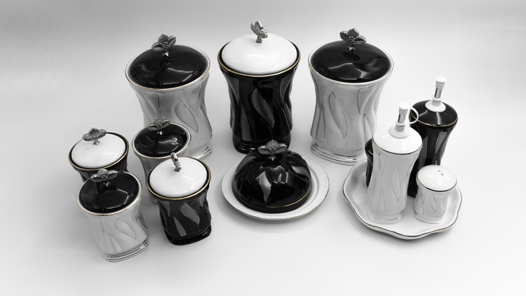 ست پا سماوری سفید مشکی 14 پارچه استیج 1 ماربل پاس