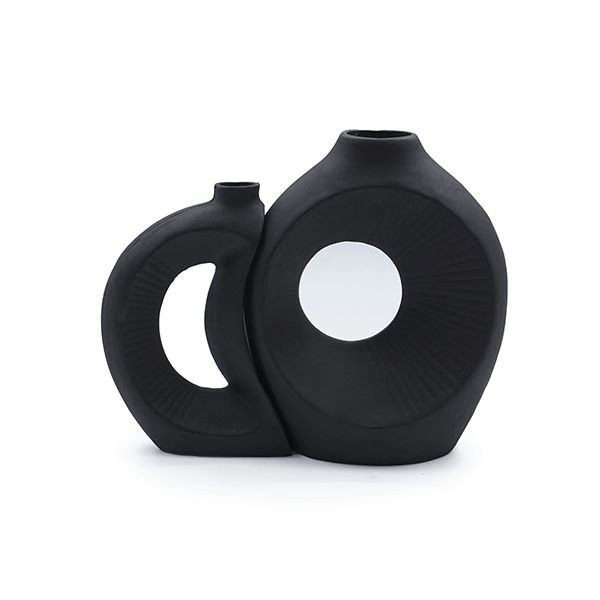 ست گلدان دکوری دونات دوقلو مشکی