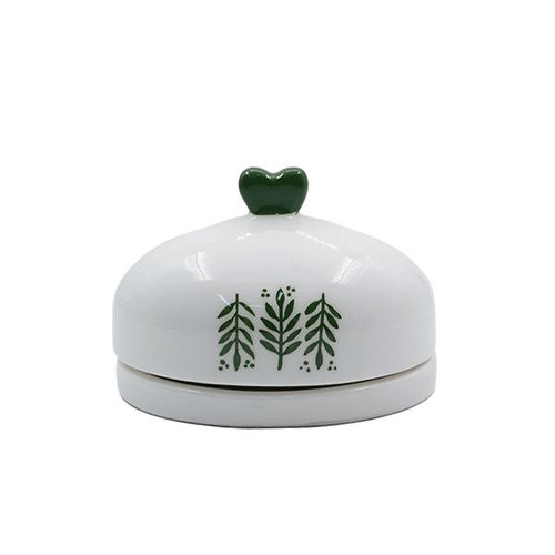 کره خوری سرامیکی درب دار سفید طرح برگ