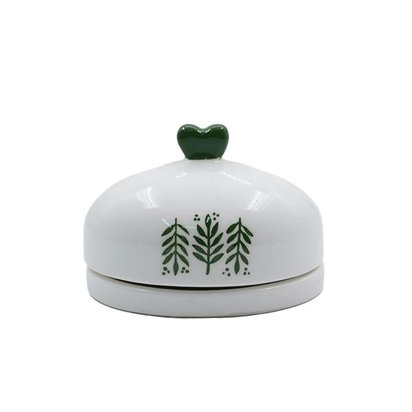 کره خوری سرامیکی درب دار سفید طرح برگ