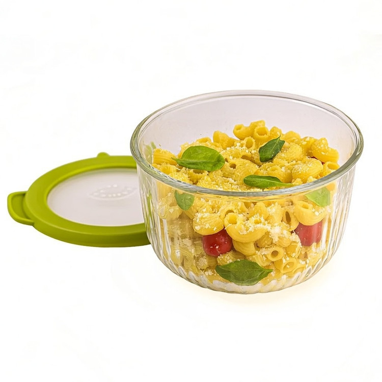 کاسه گرد شیشه ای درب دار شیاردار 1.8 لیتری لیمون limon